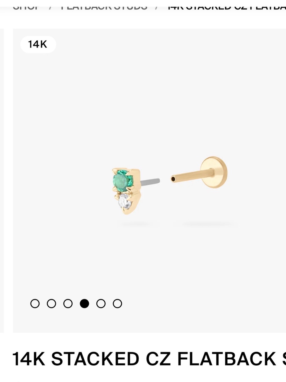 14K Yellow Gold Emerald and Diamond CZ Threadless Stud Earring